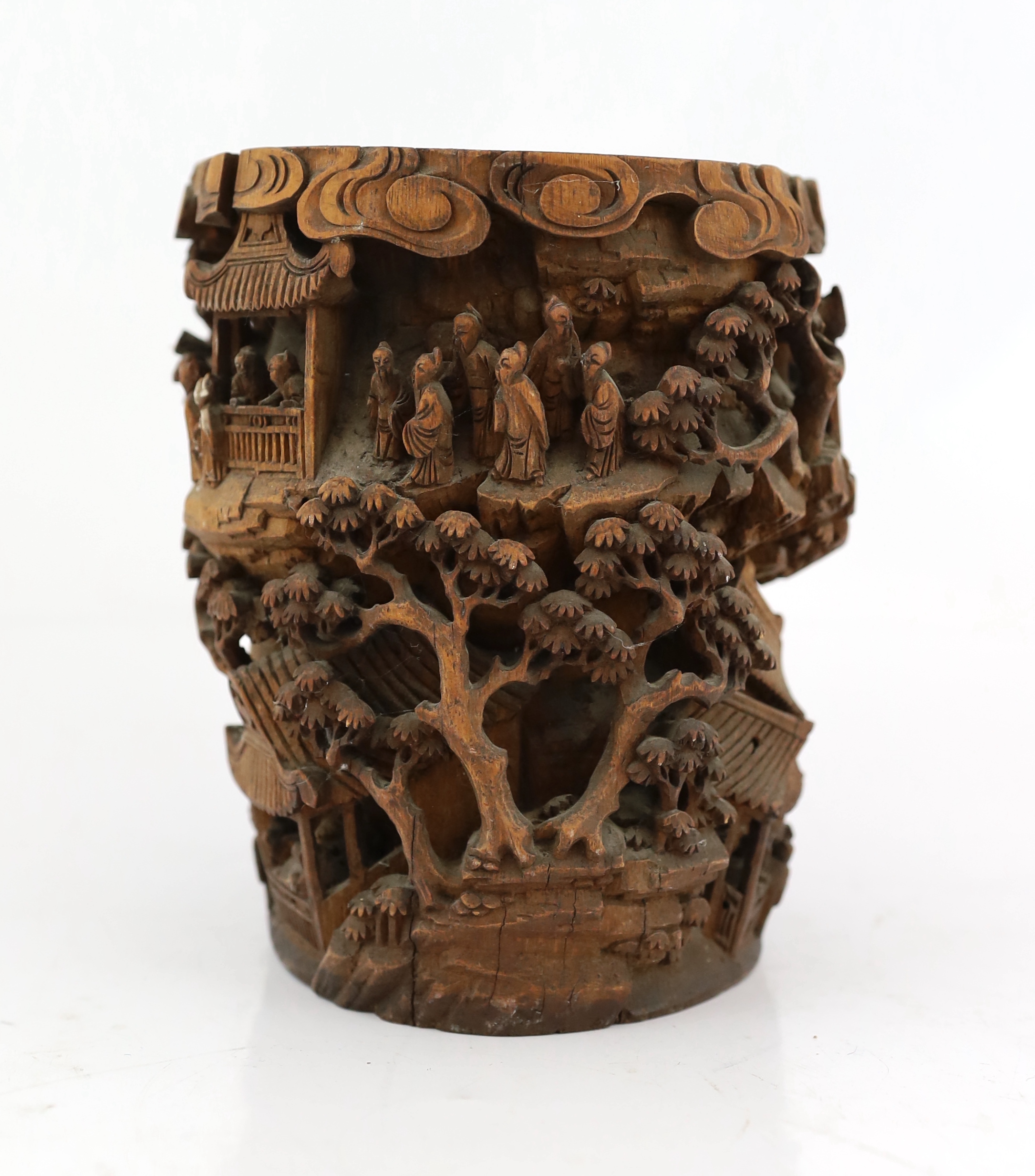 A Chinese bamboo-root ‘scholars’ brushpot, bitong, 19th century, age cracks